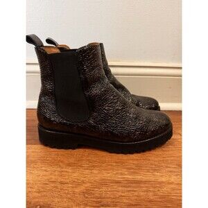 Andre Assous Peggy Embossed Black Croc Leather Ankle Boot Womens 8 Chelsea